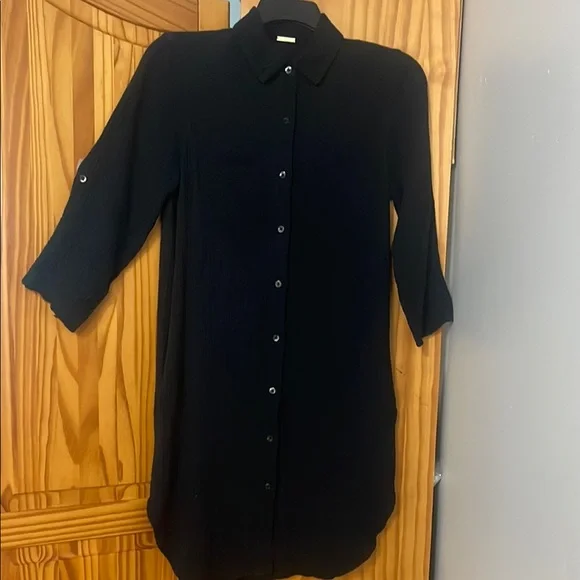 Magaschoni | Dresses | Magaschoni Organic Cotton Shirt Dress Womens Black  4pocket Button Front Frayed | Poshmark